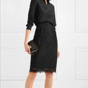 J.Crew Black Lace Midi Pencil Skirt size 10 Lined Zip CorportateVamprire
